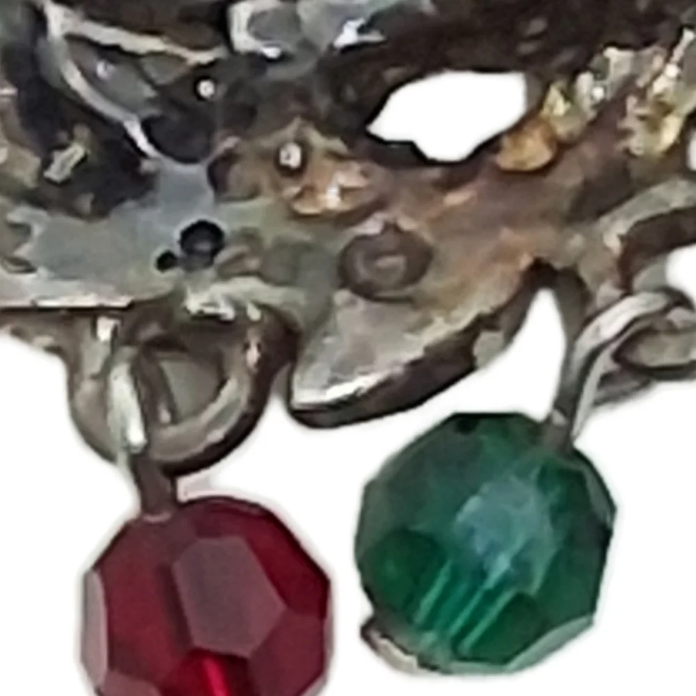 🎄VTG Jezlaine Sterling Silver Two Cats Christmas Wreath Brooch Signed 925